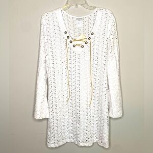 Dotti Eyelet Swim Coverup Sz L Minimalist Old Money Resortwear Beach Pool Preppy